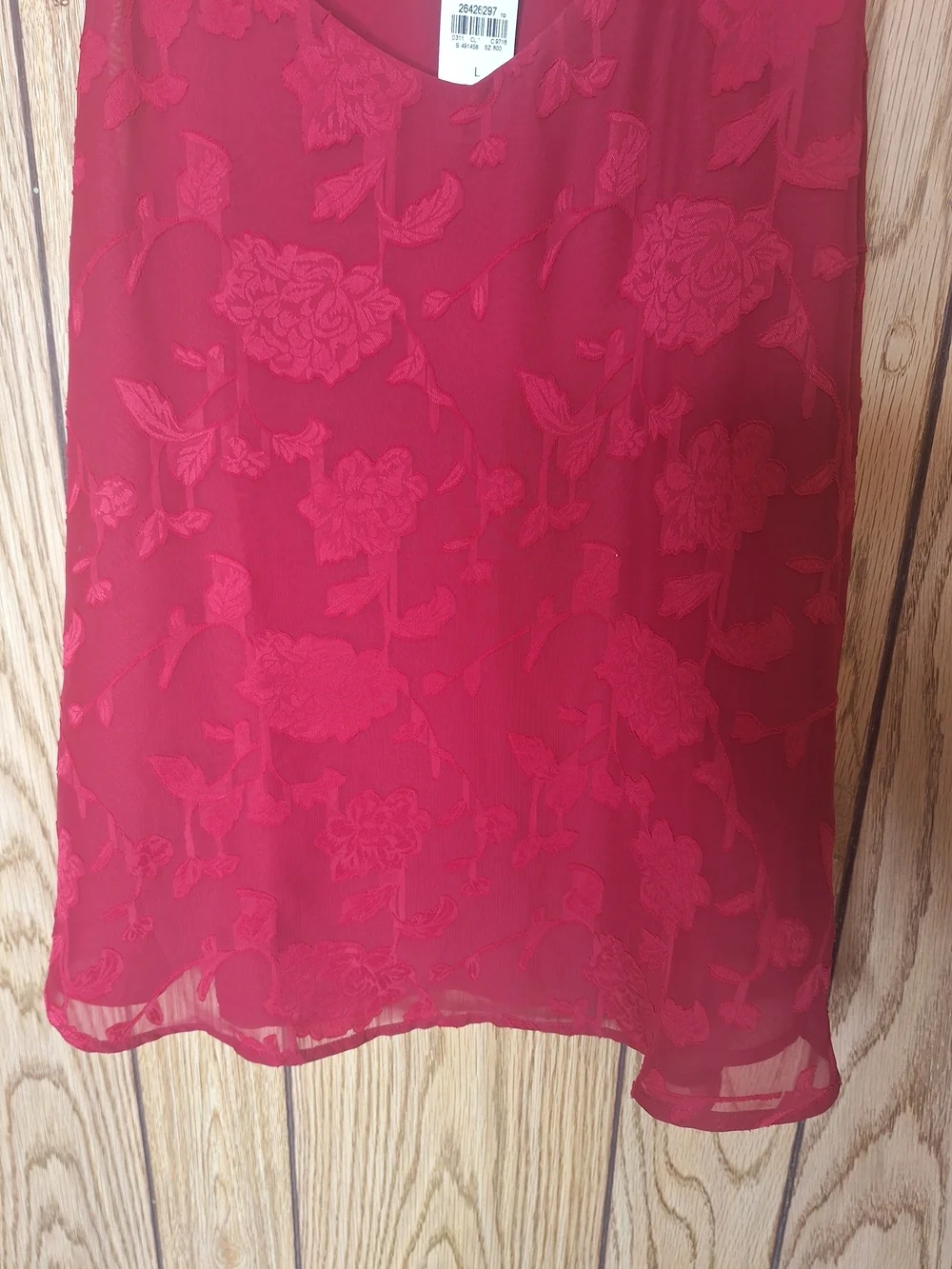 LOFT Lace Red Floral V-Neck Sleeveless Tank Size Large NWT